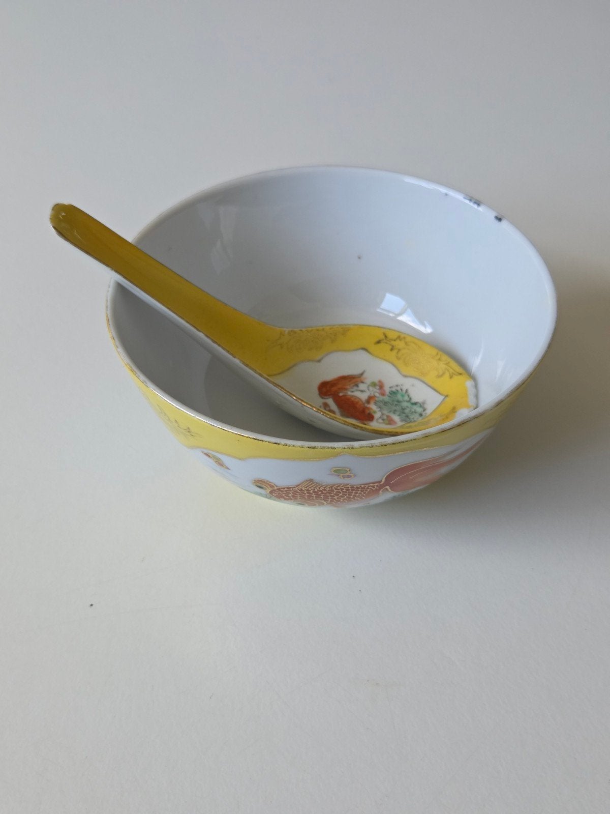 Vintage Chinese porseleinen rijstkom/soepkom met lepel, Ophalen of Verzenden