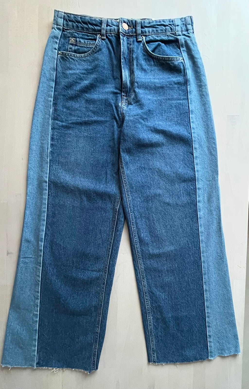 Nieuw! Patchwork jeans wijde pijpen maat 40, Ophalen of Verzenden, Zo goed als nieuw, Blauw, W30 - W32 (confectie 38/40)