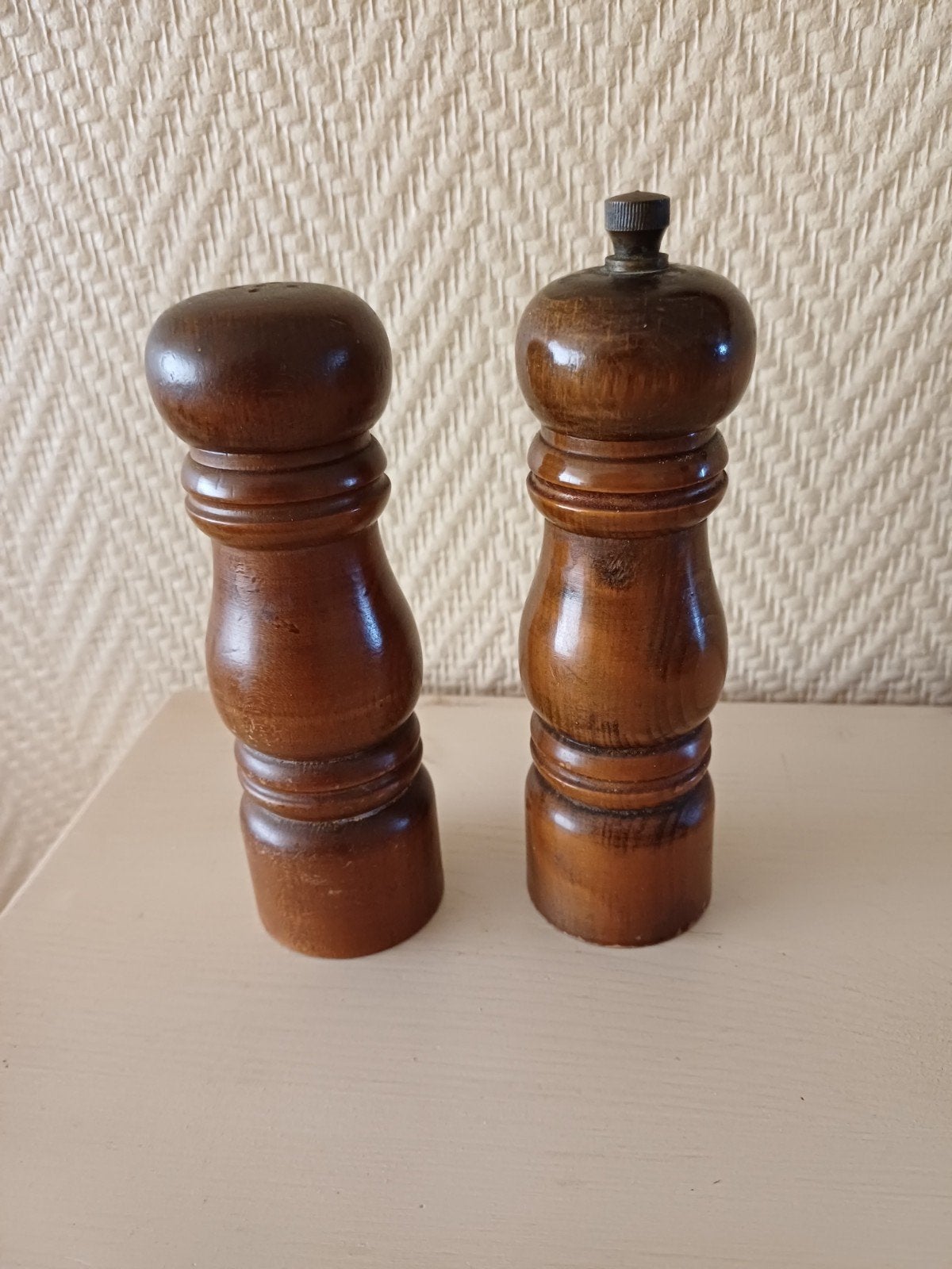 Houten peper en zoutstel., Verzenden, Zo goed als nieuw, Hout, Bruin