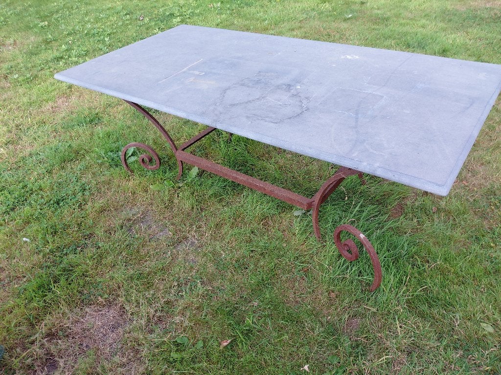 Antieke tuintafel natuursteen hardsteen gietijzeren poot, Ophalen, Gebruikt, Rechthoekig, Overige materialen