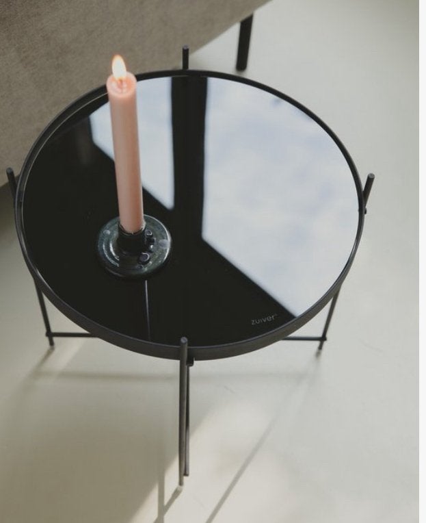 Leuke bijzet tafel - zwart metaal met spiegel, Minder dan 45 cm, Minder dan 55 cm, Metaal of Aluminium, Rond