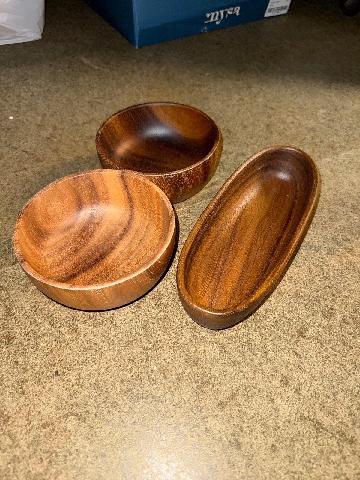 Set van 3 houten schalen - Rond en Ovaal, Schaal, Rond, Ophalen of Verzenden, Zo goed als nieuw