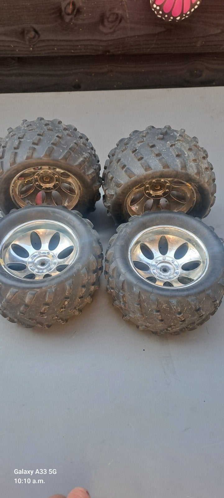 set van 4  banden met velgen voor dd fg of carson of elcon, Hobby en Vrije tijd, Modelauto's | 1:5 tot 1:12, Ophalen of Verzenden