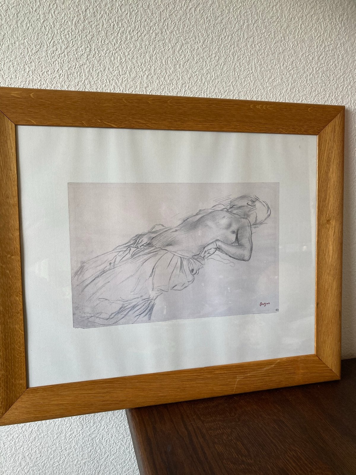 Potloodtekening naakte liggende vrouw - Degas voorstudie, Ophalen of Verzenden, Tekening, Print/reproductie, Achter glas