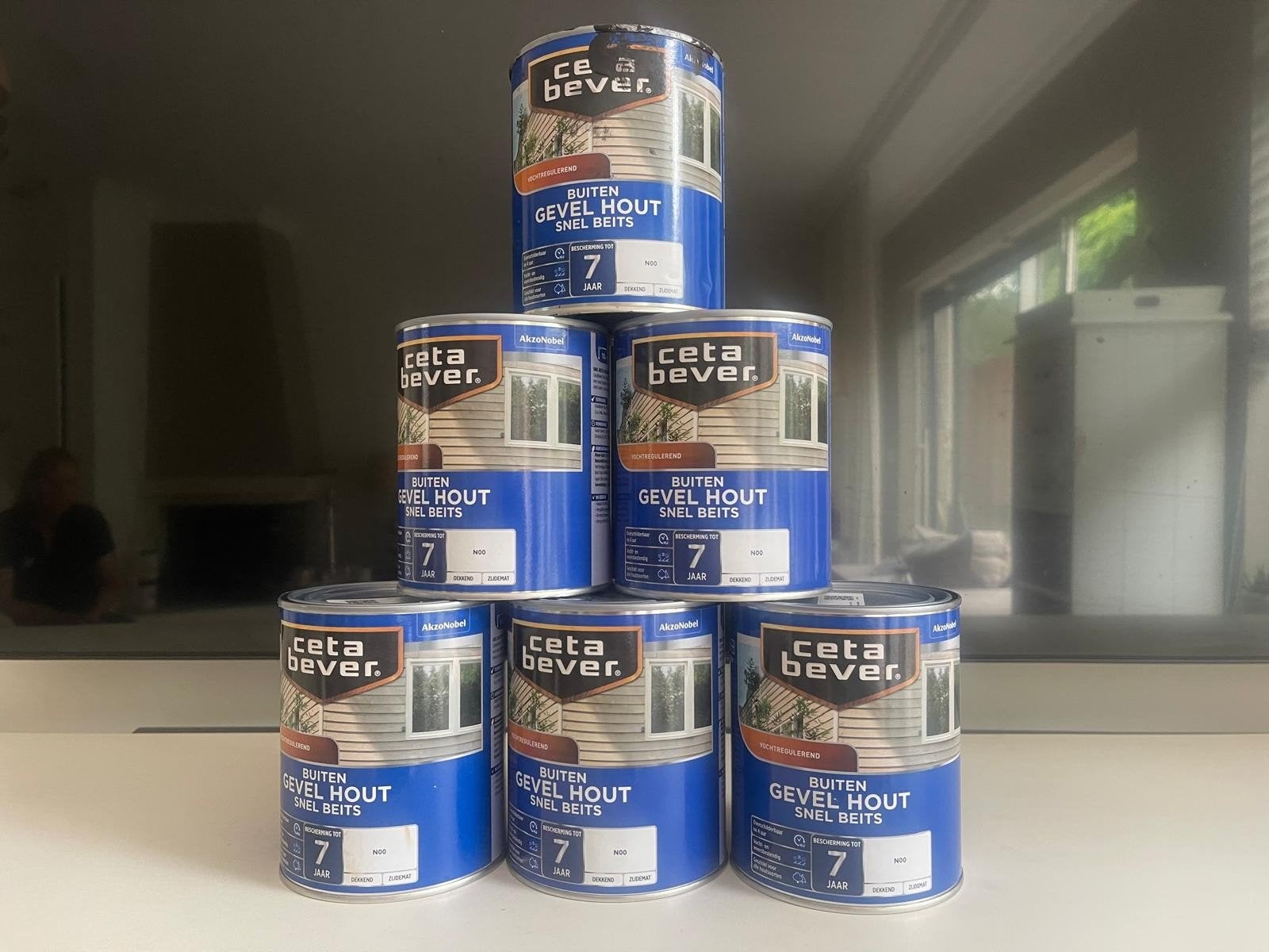 Nieuwe Beits RAL 8022, 1 liter,5 blikken nieuw 1 blik half, Ophalen, Overige kleuren, Nieuw, Beits
