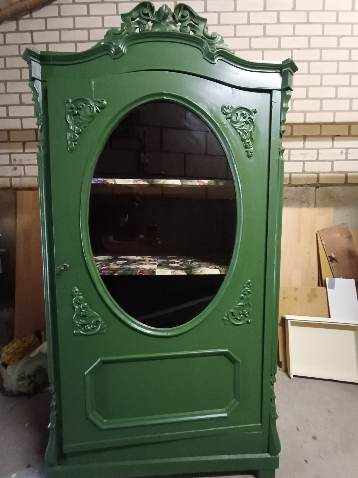 Kast, Antiek, Brocante, Groen, Houtsnijwerk, Ophalen