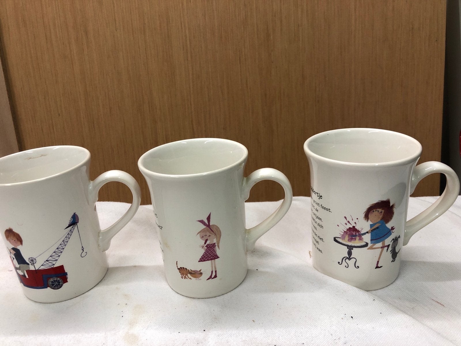Set van 3 Pluk van de Petteflet mokken, Huis en Inrichting, Keuken | Servies, Gebruikt, Overige merken, Keramiek, Overige stijlen