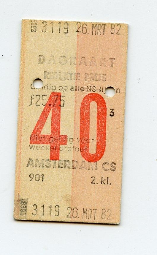 treinkaartje NS dagkaart 1982, Ophalen of Verzenden, Gebruikt, Trein, Overige typen