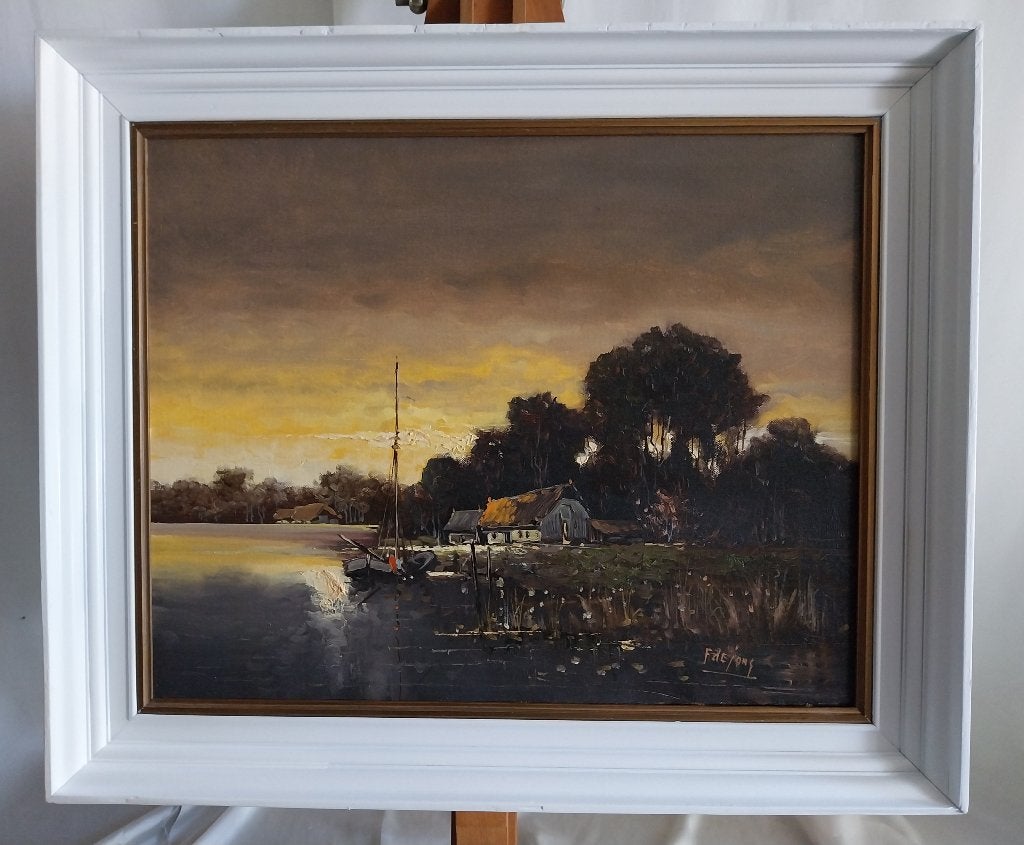 F. de Jong (XXe) - Huisje aan het water - 1970, Ophalen