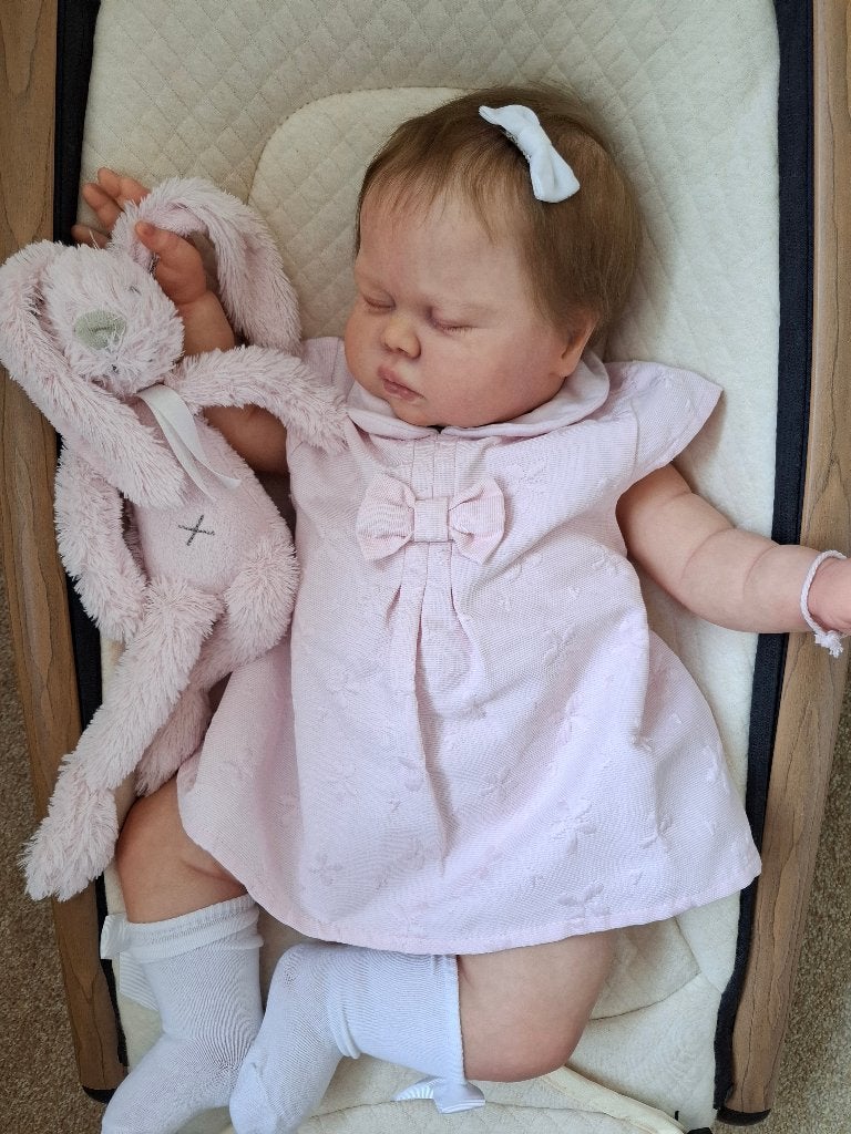 Reborn toddler, luxe roze jurkje, maat 68, Verzamelen, Ophalen of Verzenden, Nieuw, Pop, Levensecht of Reborn