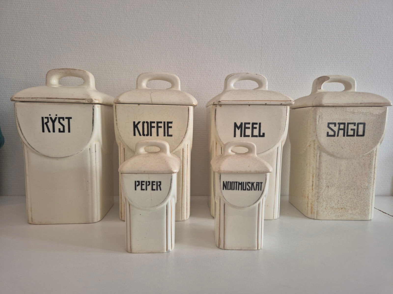 Set antieke Art Deco voorraadpotten – JAHN (6-delig), Ophalen of Verzenden, Gebruikt, Poppenhuis