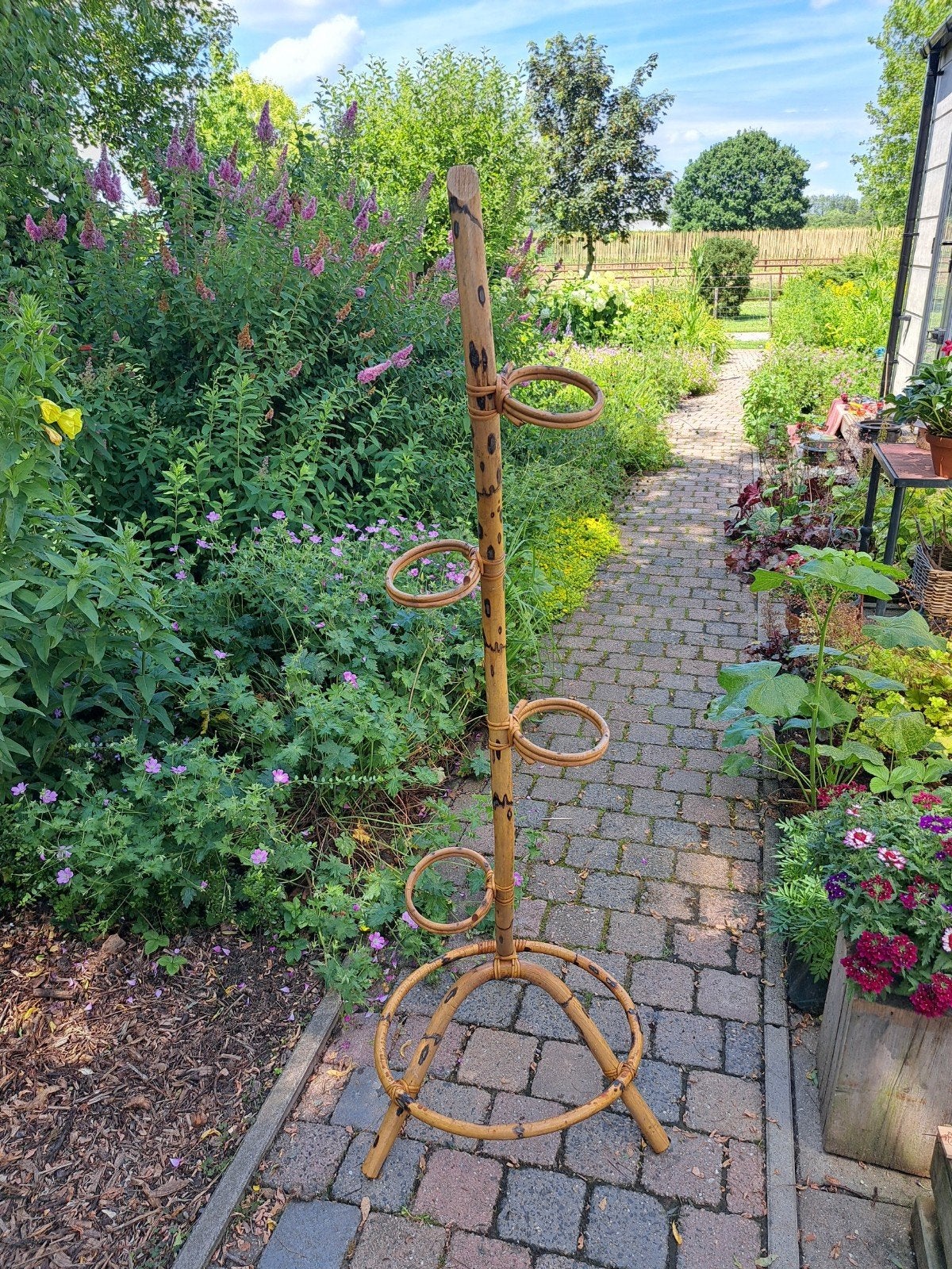 Vintage Bamboe Plantenstandaard - 4 Potten, Gebruikt, Minder dan 60 cm, Ophalen of Verzenden, Overige vormen