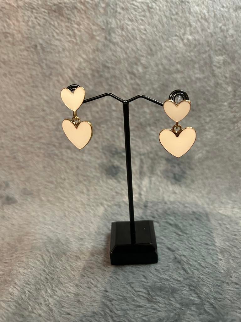 Nieuwe Hartjes Oorbellen - Crème Wit met Goudkleurige Rand, Overige materialen, Hangers, Wit, Nieuw