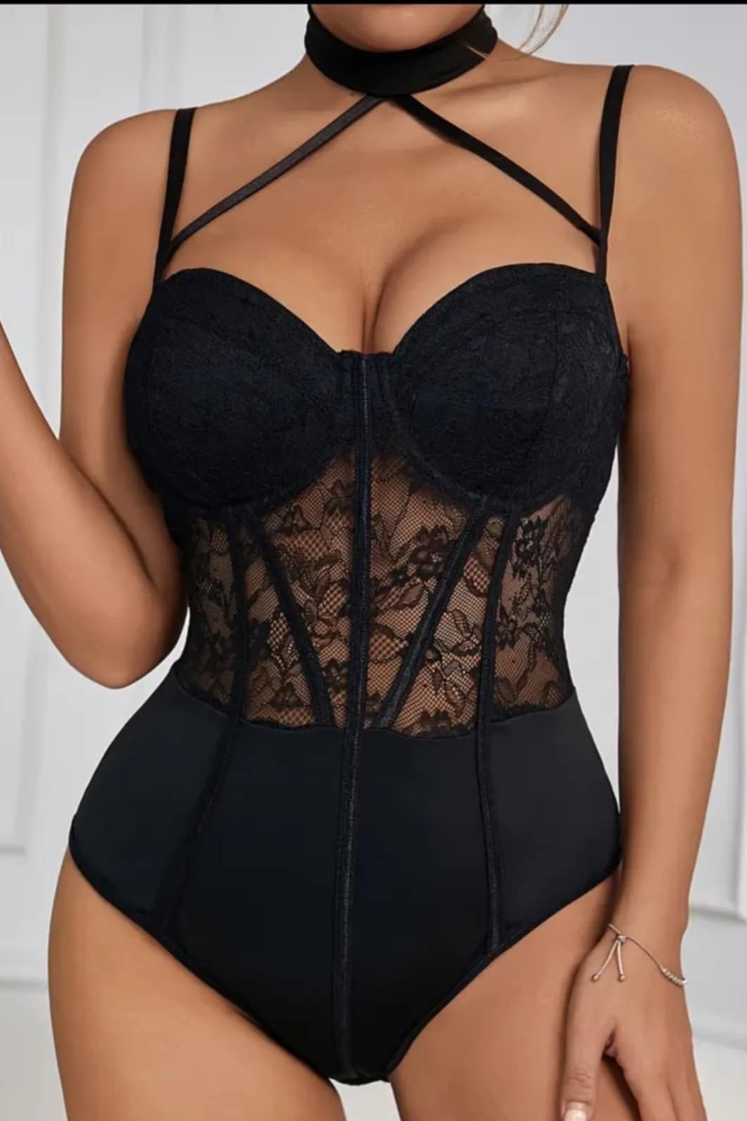 Zwarte kanten bodysuit maat s, Zwart, Onbekend, Ophalen of Verzenden, Onbekend