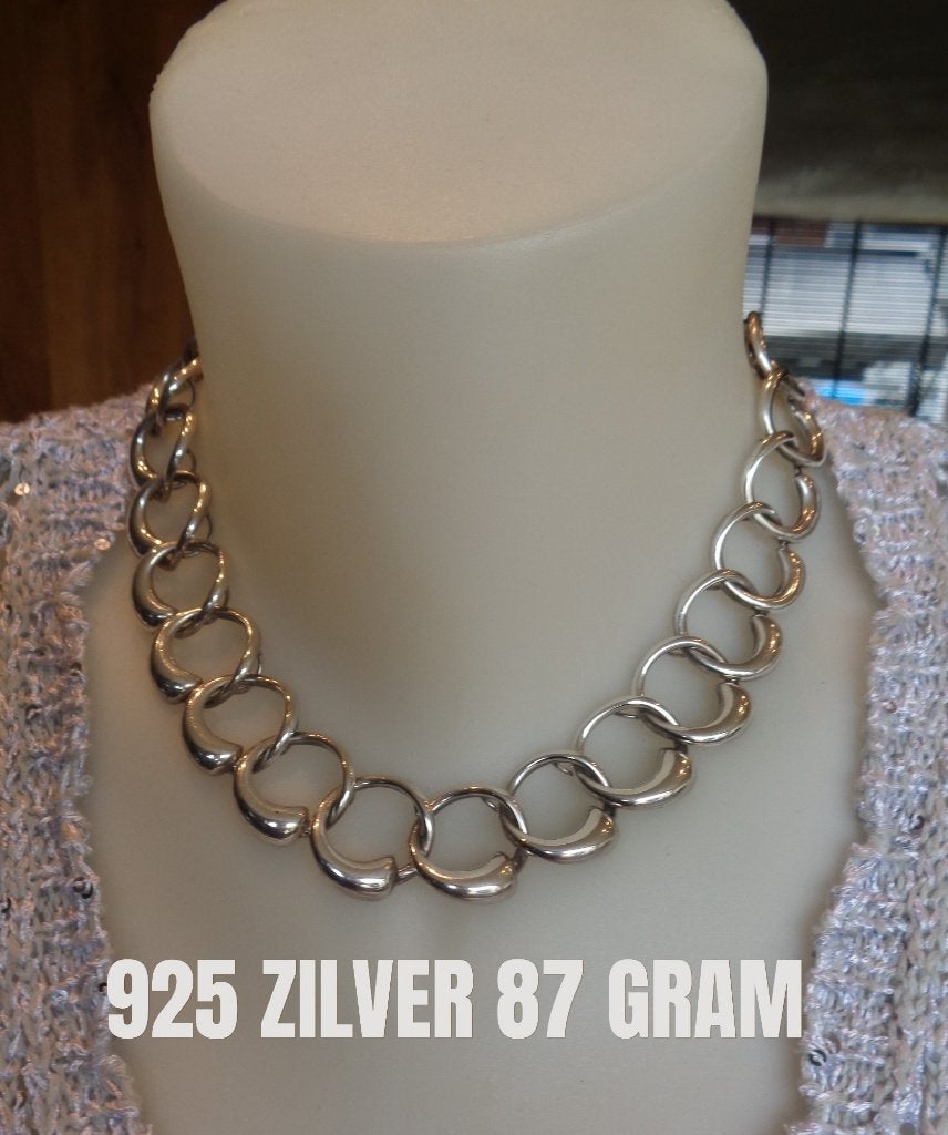 zilveren ketting met grote schakels [919], Verzenden, Zo goed als nieuw, Zilver, Zilver