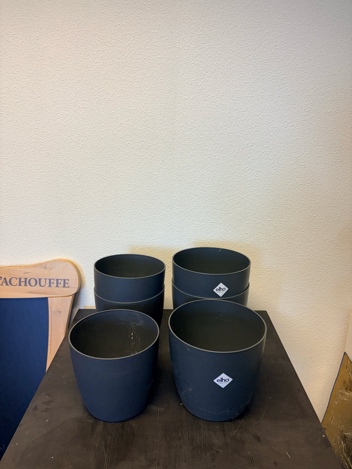 6 grijze Elho bloempotten: 3x Ø22cm, 3x Ø20cm, Ophalen, Kunststof, Gebruikt, Rond