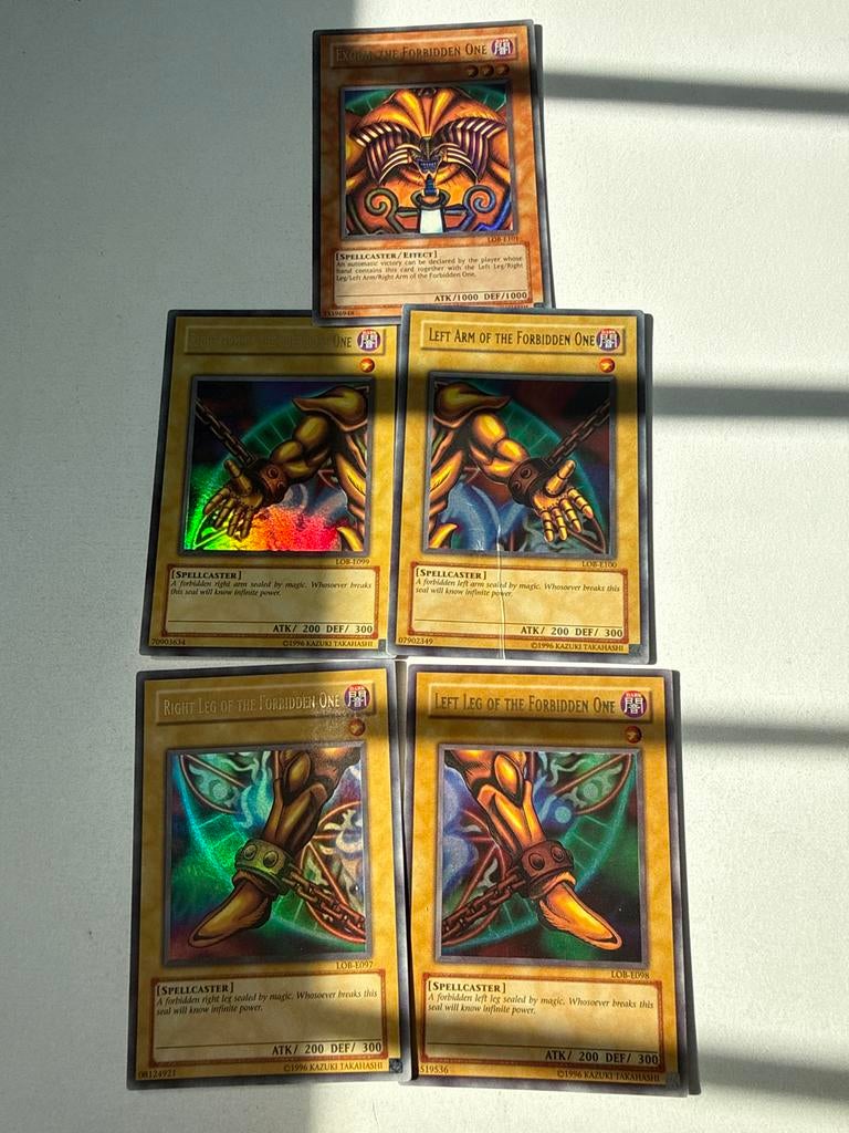 Yu-Gi-Oh! Exodia The Forbidden One complete set, Ophalen of Verzenden, Gebruikt, Meerdere kaarten, Foil
