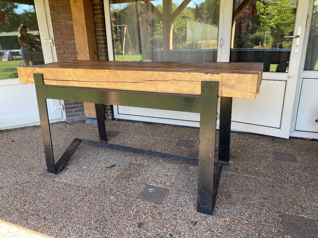 Bar tafel van eiken balken, Ophalen, Gebruikt, 50 tot 100 cm, Eikenhout