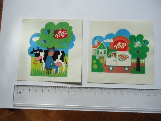sticker Jaren 70 VERZA MELK melkman strip vintage retro koe, Verzenden, Zo goed als nieuw, Bedrijf of Vereniging