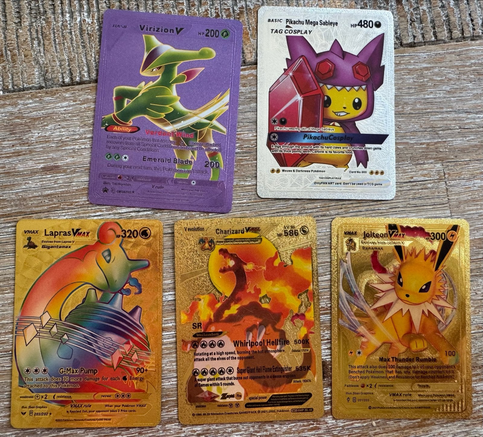 Pokémon Kaarten Set - Virizion, Pikachu, Lapras, Charizard,, Verzenden, Zo goed als nieuw, Meerdere kaarten