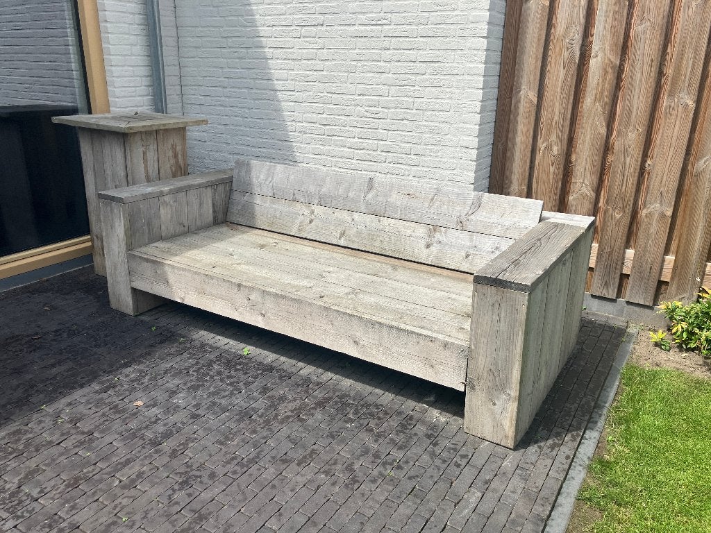 Stevige LOUNGESET steigerhout. Zeer degelijk/onverslijtbaar!, Ophalen, 4 zitplaatsen, Gebruikt, Steigerhout