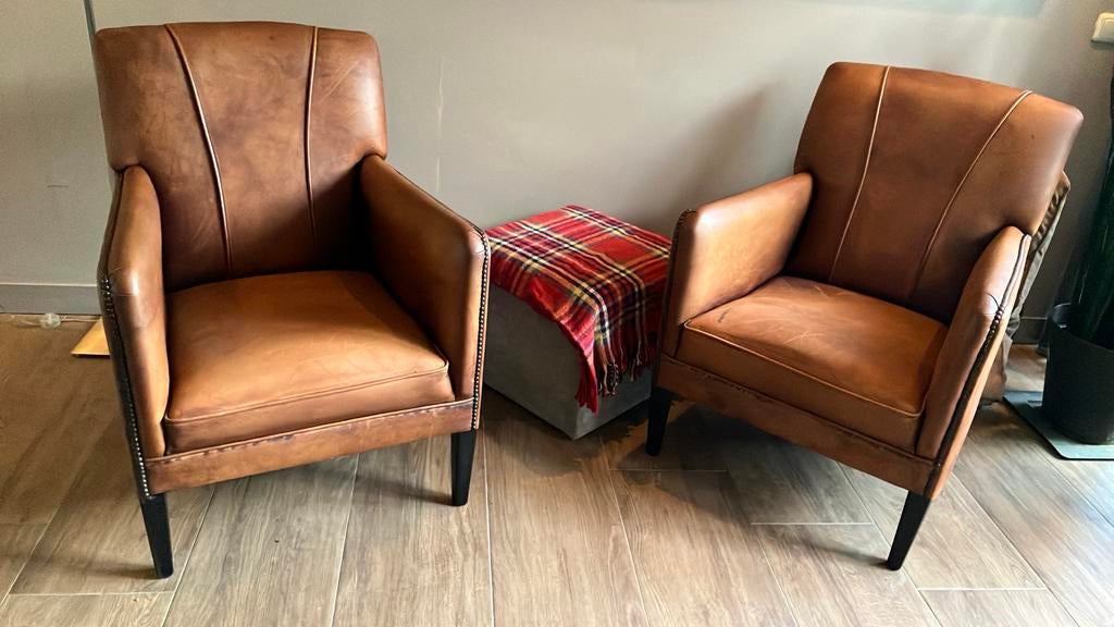 Bendic Schapen Leder Fauteuils, Huis en Inrichting, Fauteuils, Ophalen of Verzenden, Zo goed als nieuw, 75 tot 100 cm, Leer