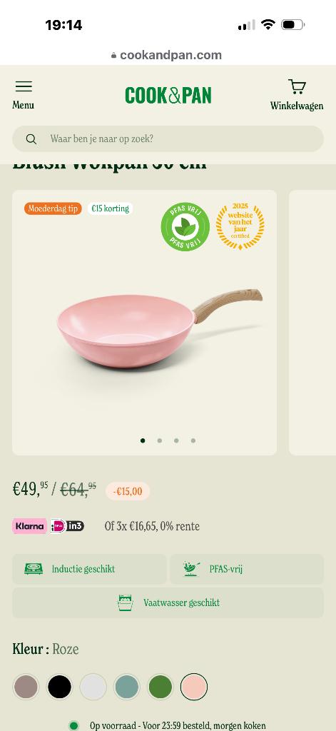 Roze wokpan cook en Pan, Huis en Inrichting, Keuken | Potten en Pannen, Overige materialen, Nieuw, Ophalen of Verzenden, Keramische plaat