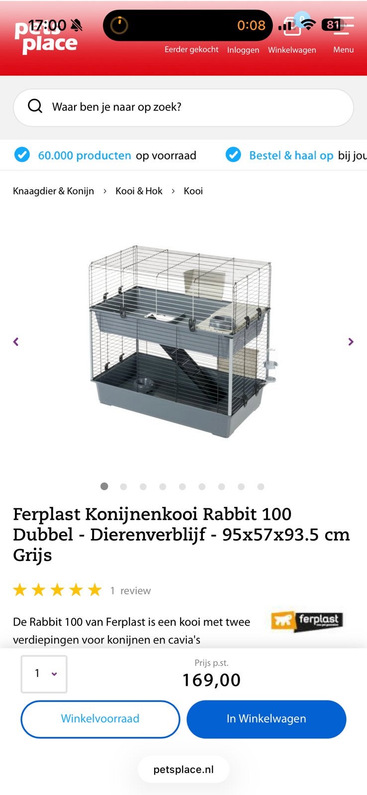 Konijnenkooi, Ophalen, Zo goed als nieuw, Kooi, Minder dan 60 cm