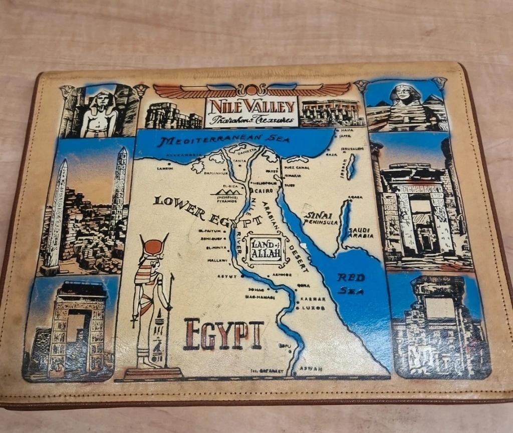 Vintage Egyptische Leren Map met Kaart en Hiërogliefen, Ophalen of Verzenden, Gebruikt