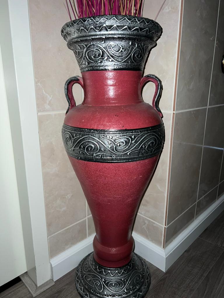Grote Marokkaanse roze vaas met grijze details, Overige kleuren, Aardewerk of Porselein, Ophalen of Verzenden, Zo goed als nieuw