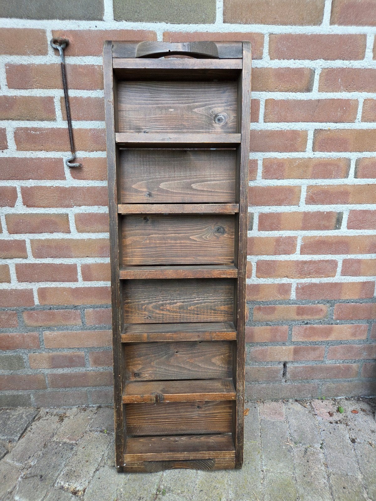 Vintage houten wandrek met planken, Ophalen, Minder dan 50 cm, Gebruikt, 100 tot 150 cm
