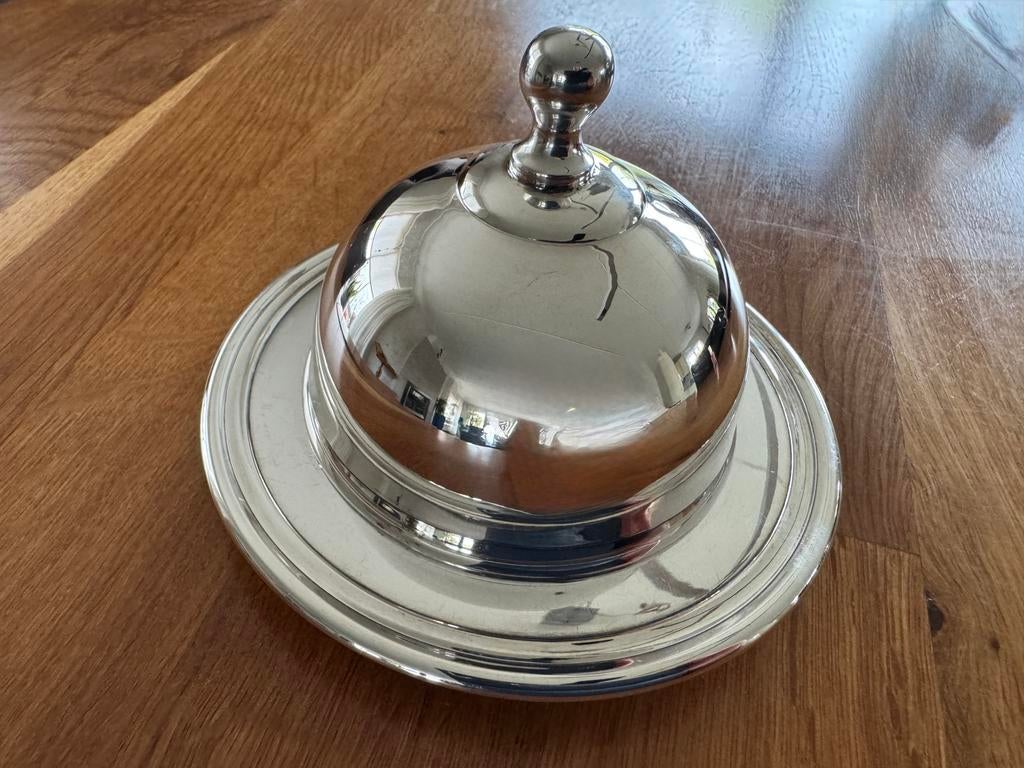 Zwaar verzilverde cloche / botervloot met deksel, Huis en Inrichting, Keuken | Servies, Gebruikt, Overige typen, Overige stijlen
