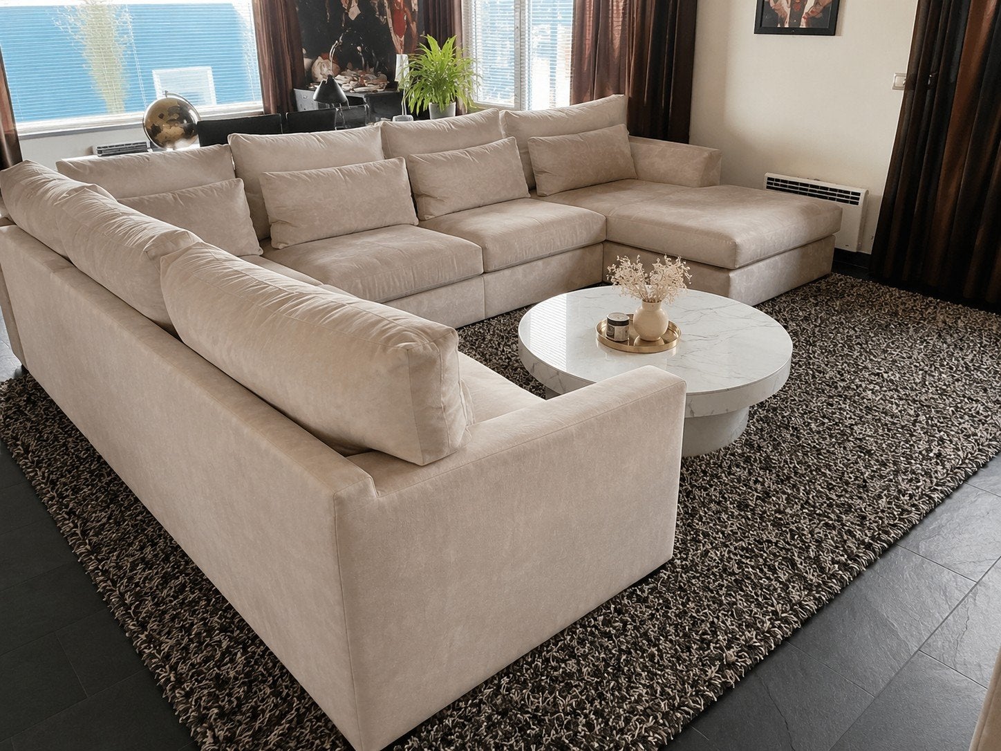 Luxe u bank 190x390x290cm creme (gereinigd) gratis bezorging, ., 125 cm of meer, Ophalen of Verzenden, Zo goed als nieuw
