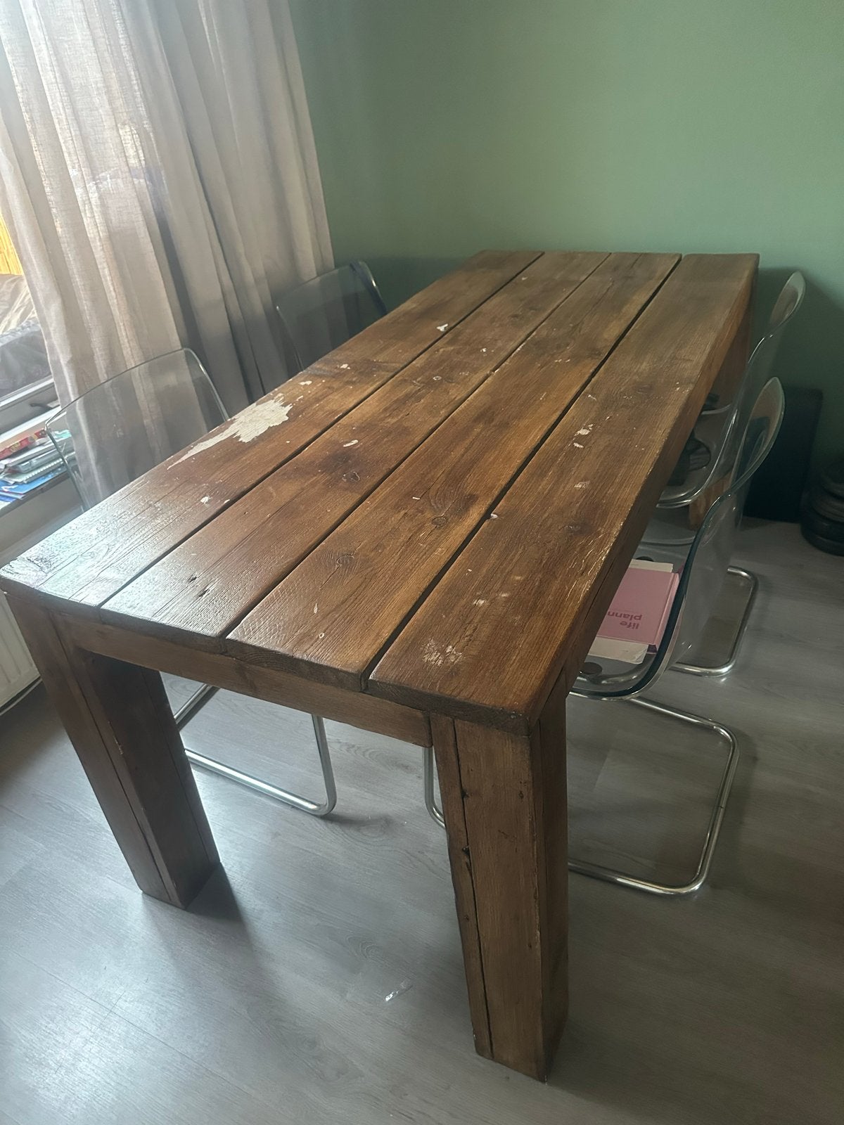 GRATIS Eettafel van steigerhout (180x80x78 cm), Ophalen, Gebruikt, 50 tot 100 cm, 150 tot 200 cm