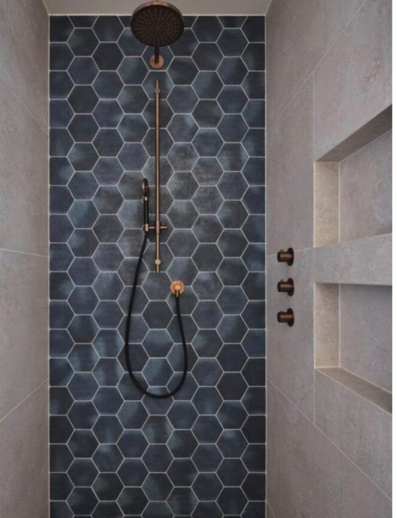 Karakteristieke blauwe hexagon tegels (vloer/wand), Ophalen, Nieuw, Minder dan 20 cm, Wandtegels