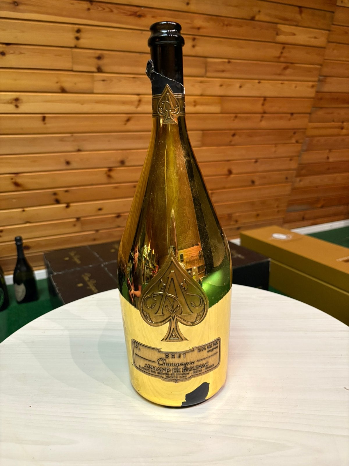 Armand de brignac beschadigd 1,5 l, Ophalen of Verzenden, Gebruikt, Frankrijk