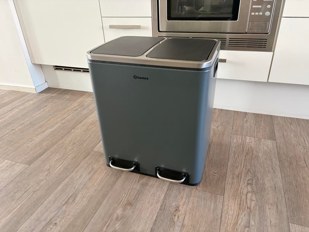 Homra BLINQ duo prullenbak grijs (2x 15L), Ophalen, Kunststof, Met pedaal, 50 tot 75 cm