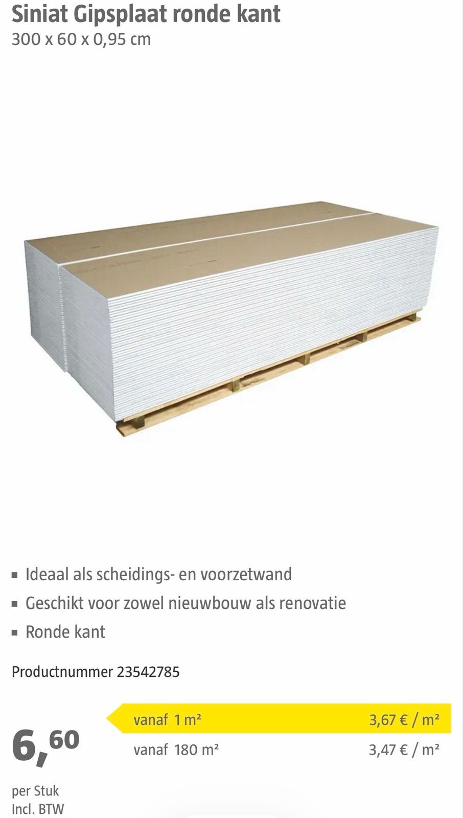 Gratis 1 Gipsplaat ronde kant - 300x60x0,95 cm, Doe-het-zelf en Verbouw, Ophalen, Minder dan 25 mm, Overige typen, Nieuw