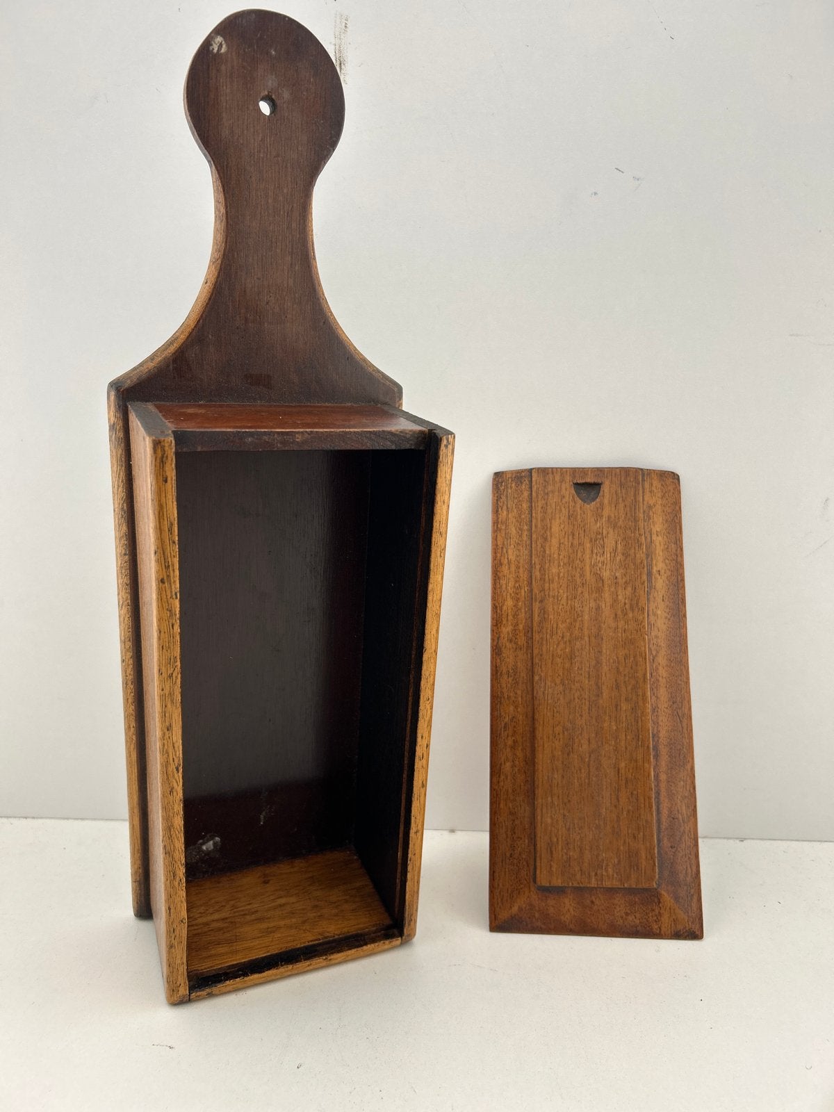 Antieke Houten lucifers houder met Deksel, Ophalen of Verzenden