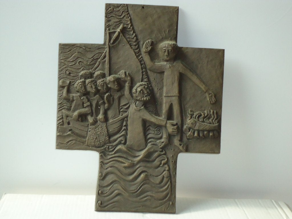 Egino WEINERT bronzen crucifix Galilea wonderbare visvangst, Antiek en Kunst, Ophalen of Verzenden