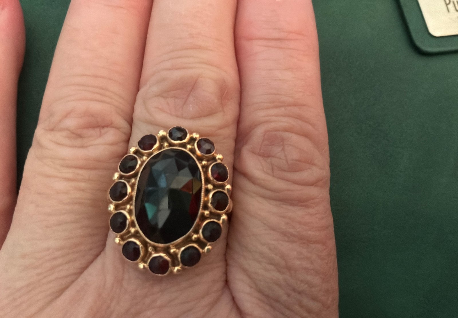 Antieke gouden ring Entourage edelstenen Granaat 14 kar goud, Sieraden, Tassen en Uiterlijk, Ringen, Verzenden, Zo goed als nieuw