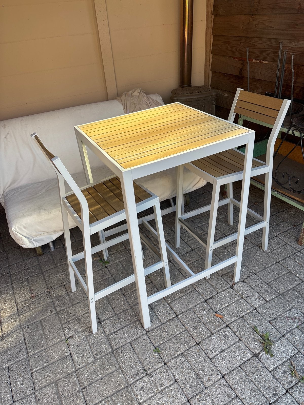 IKEA Sjalland bartafel set met 2 krukken, Ophalen, Gebruikt, Met voetsteun, 90 cm of meer