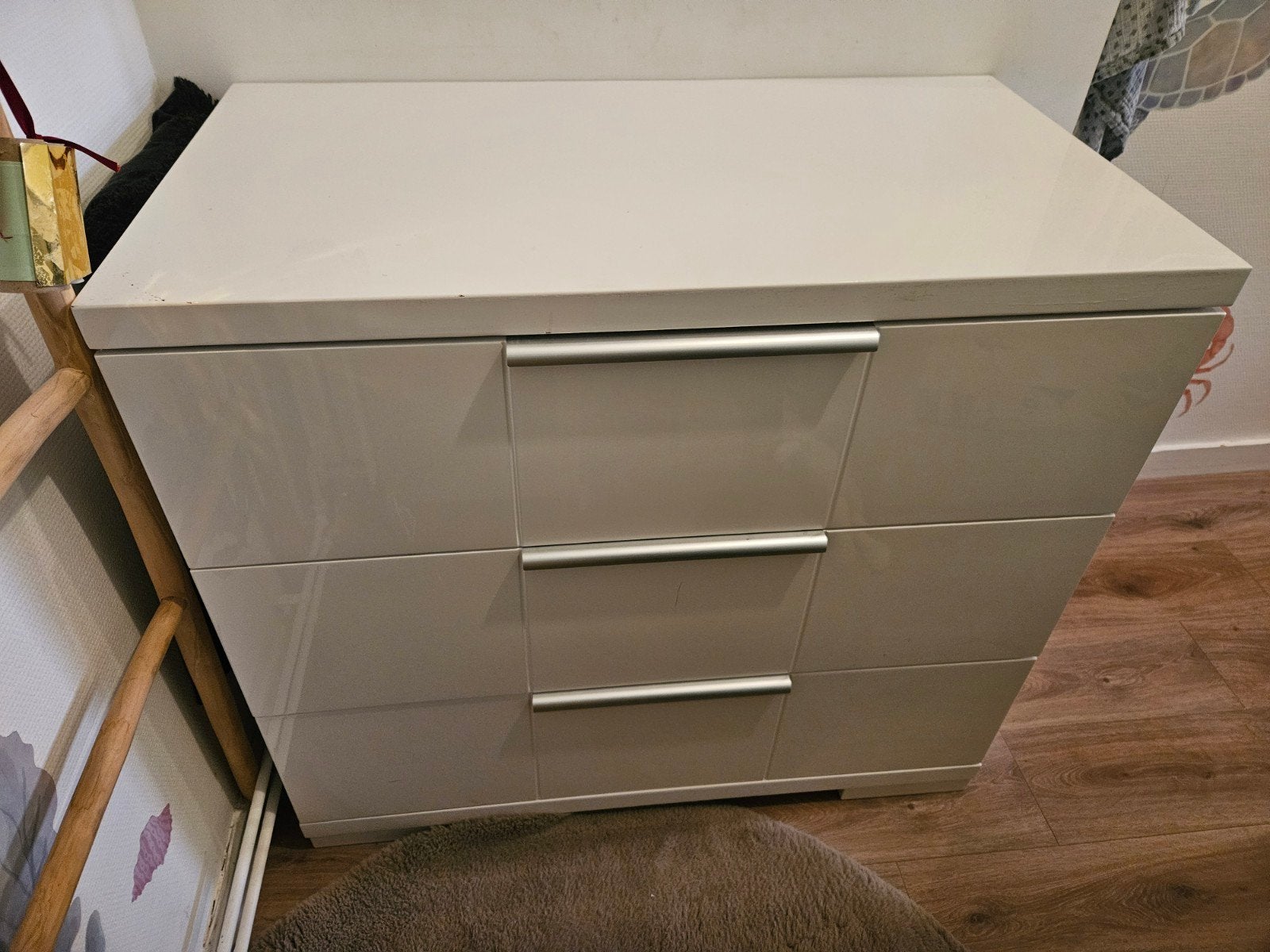 Hoogglans wit commode en ledikant Interbaby, Ophalen, Gebruikt, 50 tot 70 cm, 100 cm of meer