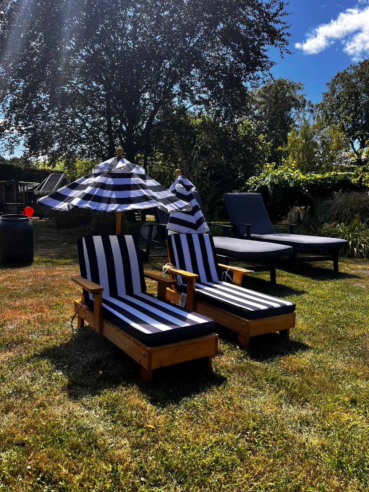 Kinderligstoel met parasol 2x 92x50x51cm, Ophalen, Zo goed als nieuw