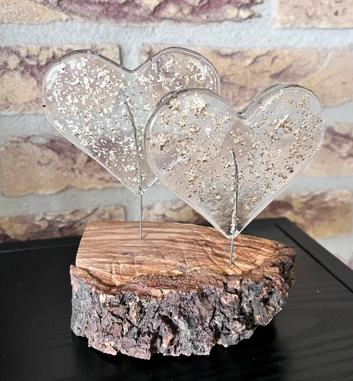 Hart glasfusing goud vlokken hout harten, Ophalen of Verzenden, Nieuw