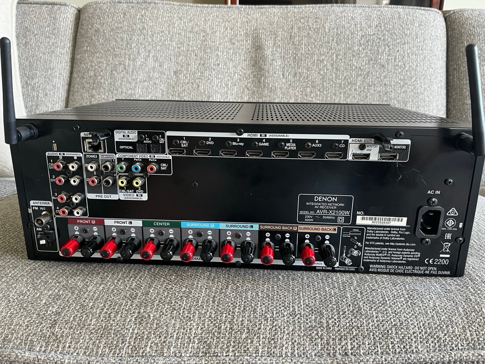 Denon AVR-X2100W receiver met Audyssey microfoon, Audio, Tv en Foto, Ophalen, Gebruikt, Denon, 120 watt of meer