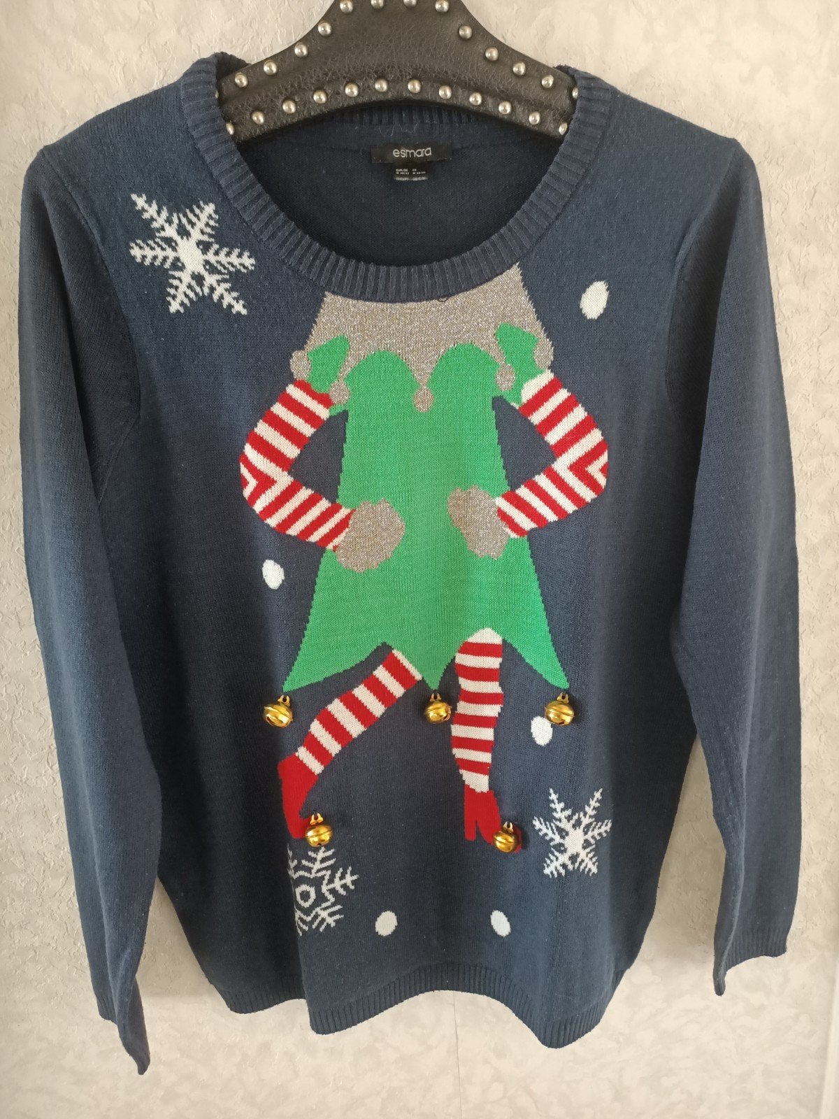 Esmara Kersttrui met elfje en belletjes - Maat M, Maat 38/40 (M), Blauw, Gedragen, Esmara