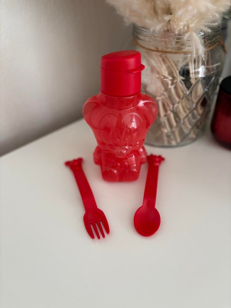 Tupperware Mickey Mouse Drinkfles met Bestek - Rood, Ophalen of Verzenden, Nieuw, Rood, Beker of Kan
