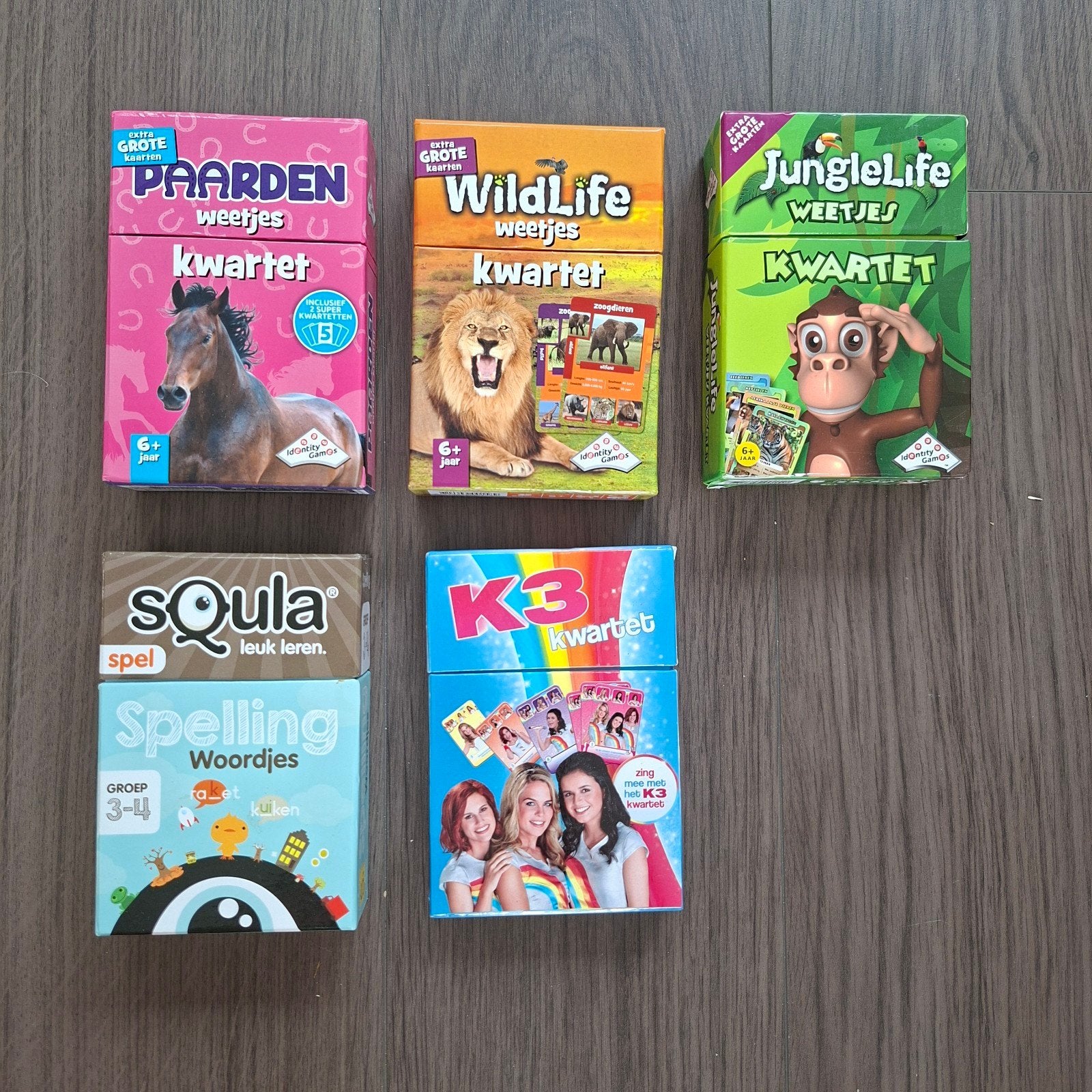 Kwartetspellen: WildLife, JungleLife, Paarden, K3, Spelling, Drie of vier spelers, Ophalen of Verzenden, Gebruikt, Identity Gamos, Soula
