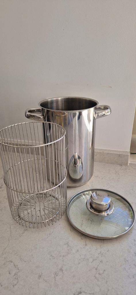 Le Chef Kitchenware Aspergepan RVS met vergiet en deksel, Ophalen of Verzenden, Gebruikt, Rvs, Kookpan of Snelkookpan